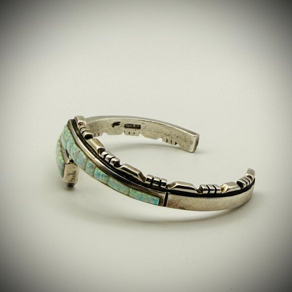 Sterling “Opal” Inlay Cuff Bracelet — Artist Signed — 6.25" — 24g - Picture 3 of 5